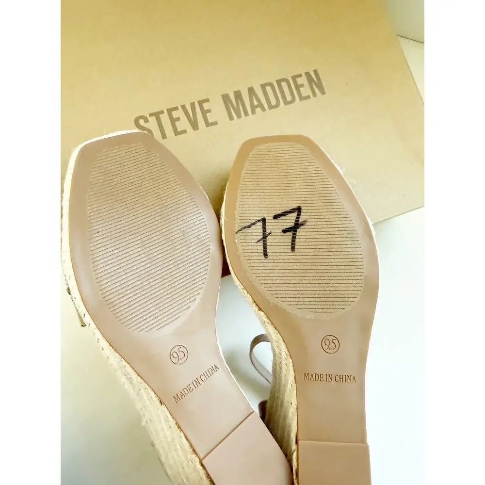 NWB Steve Madden Rhinestone Submit Wedge Sandal Espadrille Tan 9.5